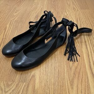 NWOB Sigerson Morrison Elami leather black lace up ballet flats size US 7.5